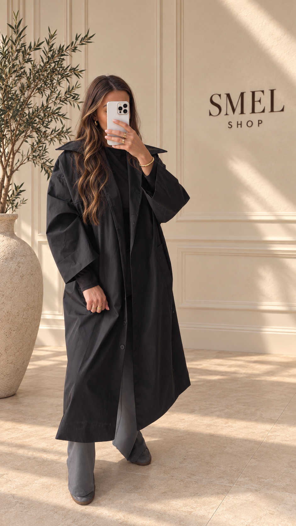 Trench long noir oversize