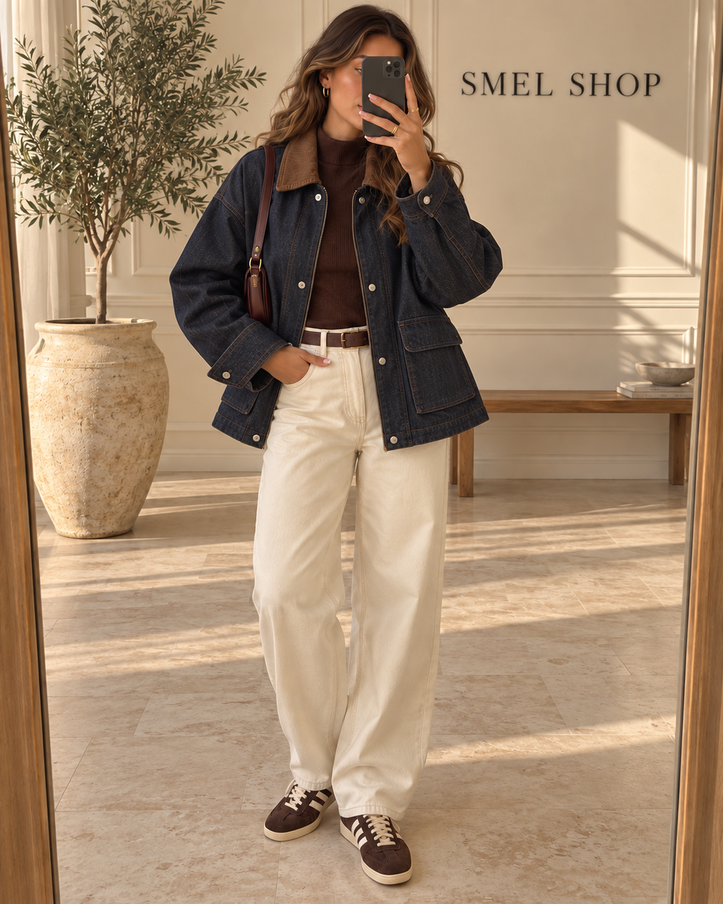 Veste en jean oversize à col en velours côtelé