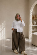 Pantalon palazzo oversize à pinces – Taupe
