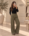 Pantalon palazzo taille haute à pinces - Vert