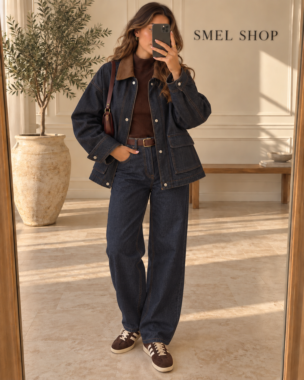 Veste en jean oversize à col en velours côtelé