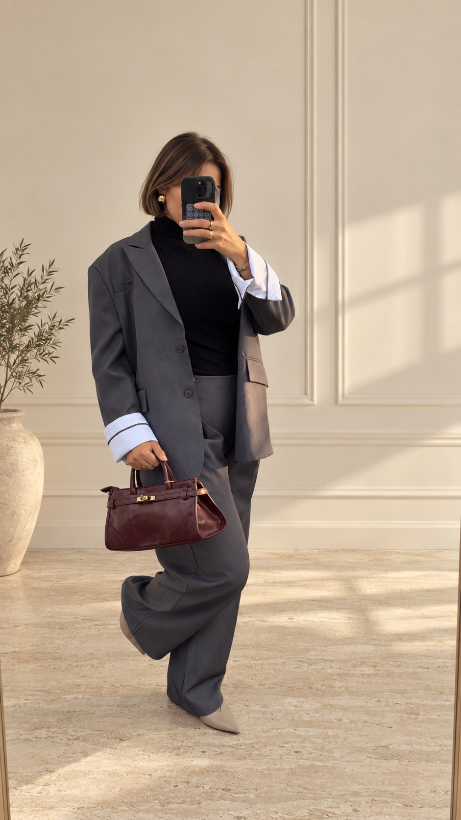 Blazer gris à poignets contrastants
