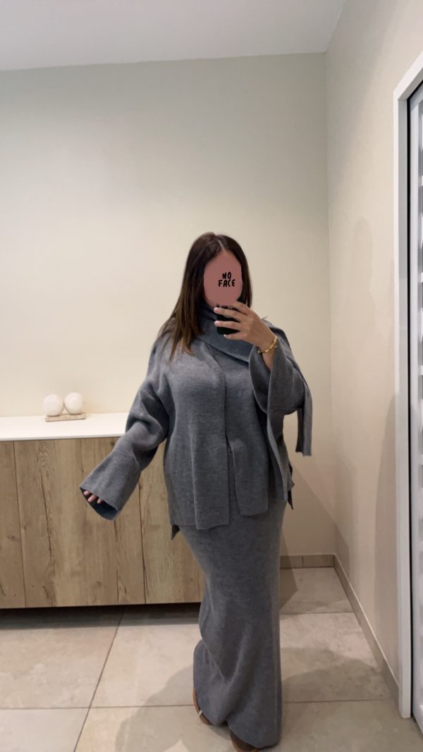Ensemble jupe avec écharpe gris