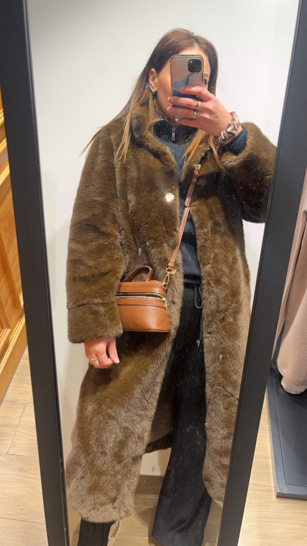 Manteau long fourrure marron