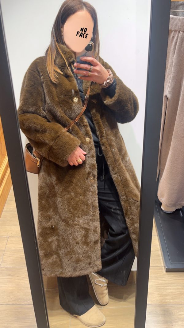 Manteau long fourrure marron