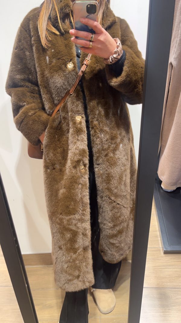 Manteau long fourrure marron