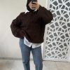 Pull oversize torsadé gris – col montant marron