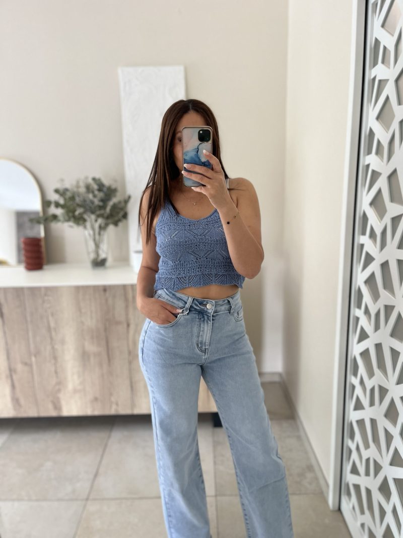 Top en crochet bleu