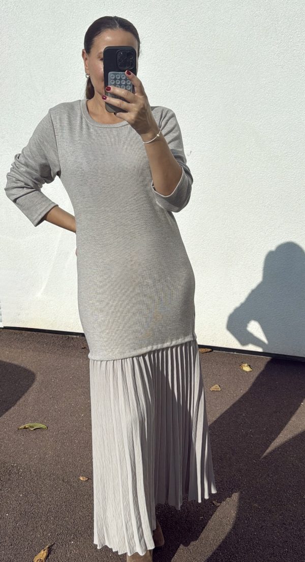 Robe pull plissé beige