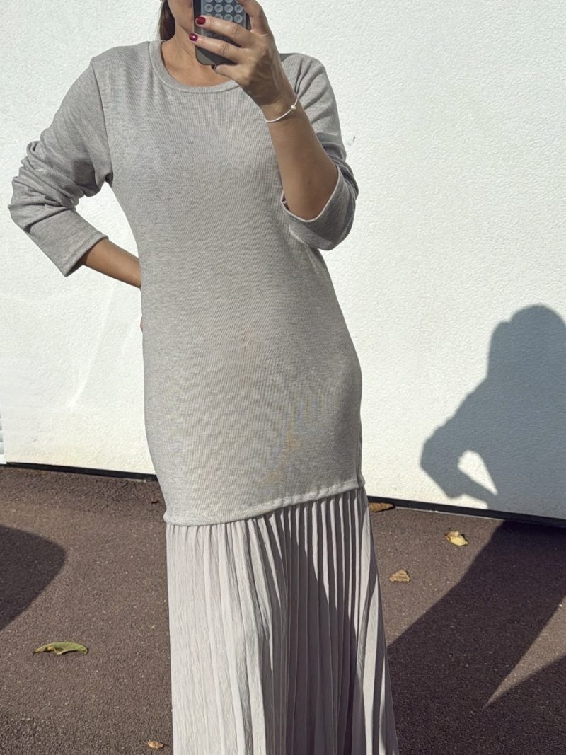 Robe pull plissé beige