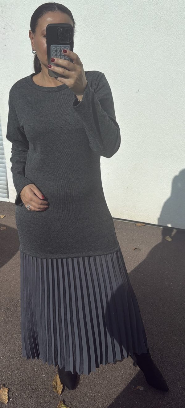 Robe pull plissé anthracite