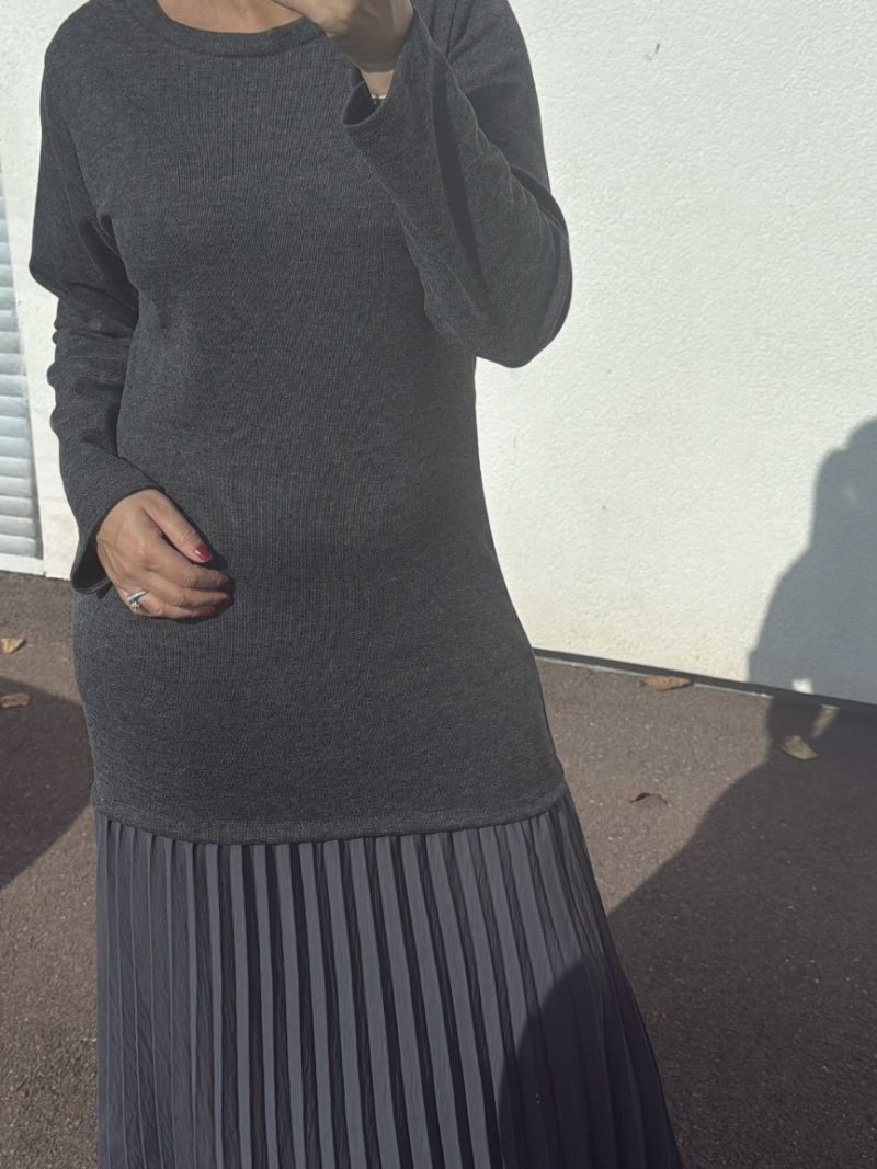 Robe pull plissé anthracite