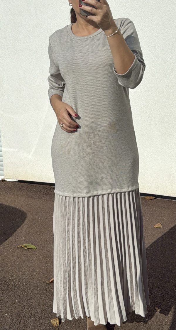 Robe pull plissé beige