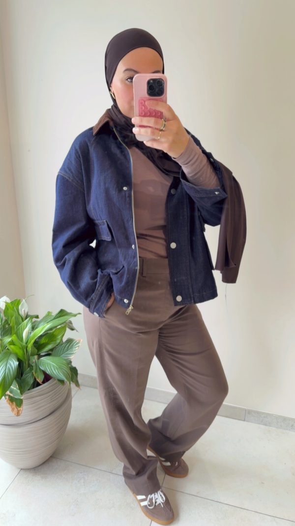 img_0378 Veste en jeans brut col marron