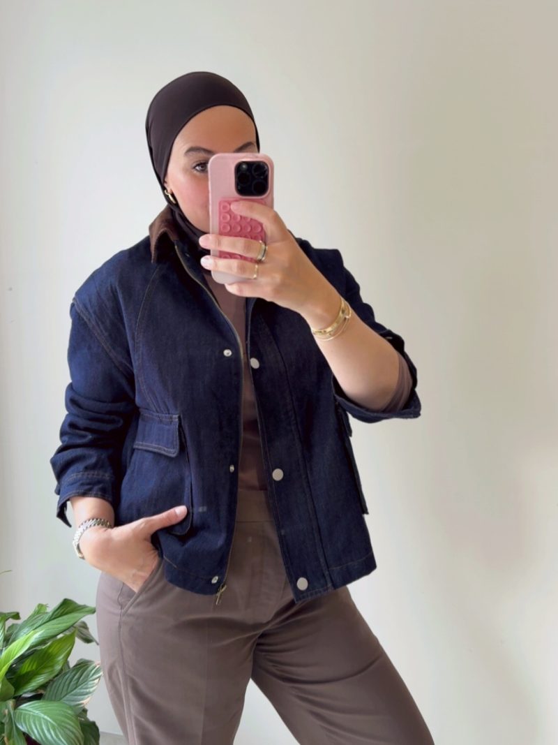 img_0380 Veste en jeans brut col marron
