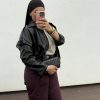 Veste oversize en similicuir noire