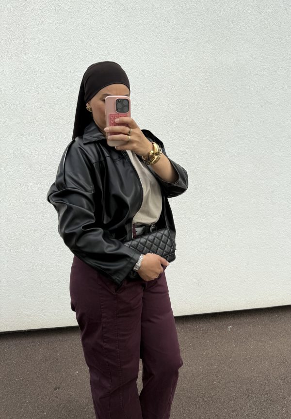 Veste oversize en similicuir noire
