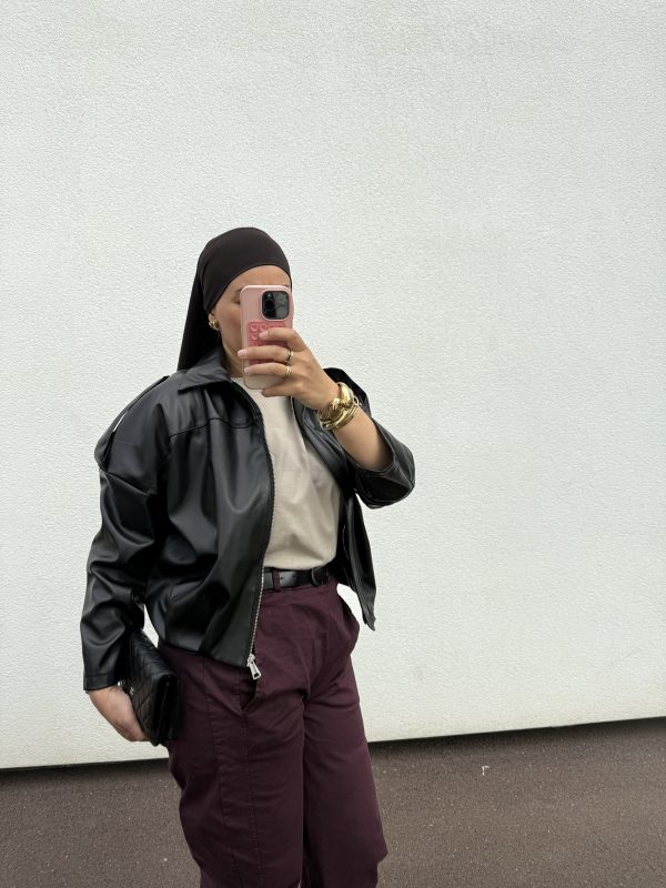 Veste oversize en similicuir noire
