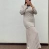 Robe pull plissé beige