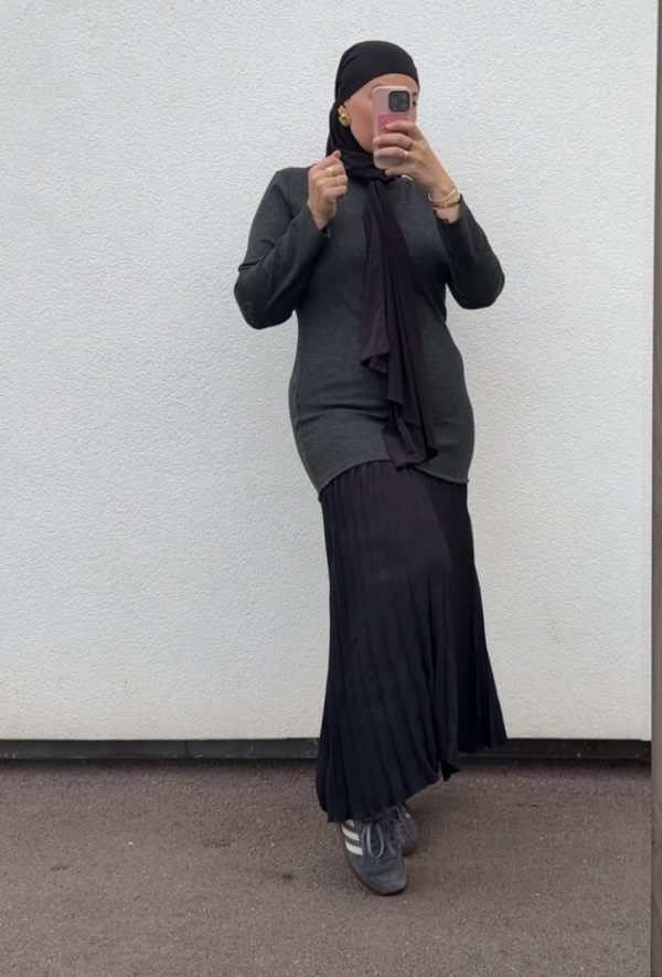 Robe pull plissé anthracite