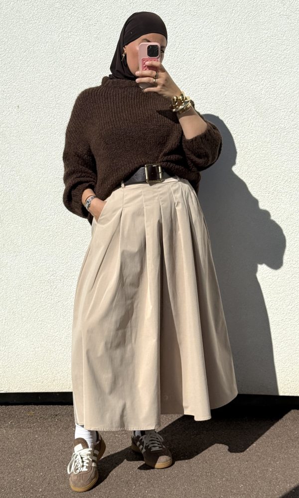 Jupe midi beige