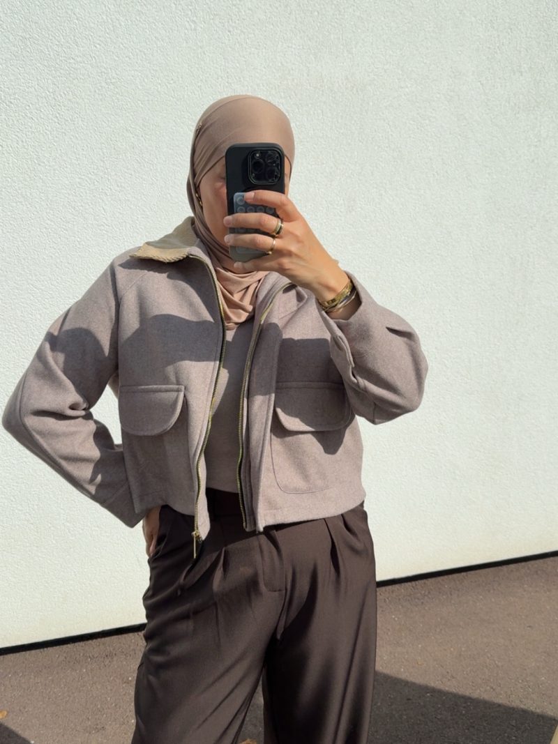 Veste col velours beige
