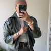 Veste oversize en similicuir kaki