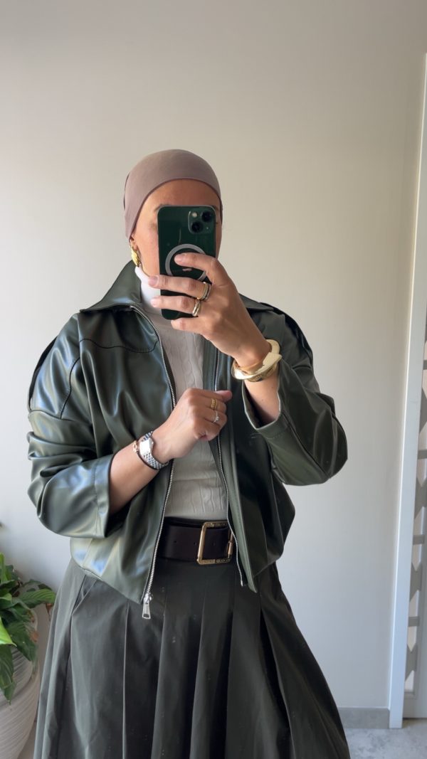 Veste oversize en similicuir kaki
