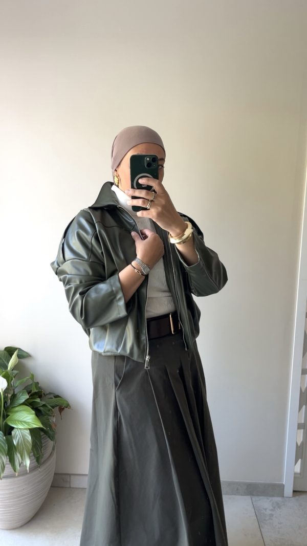 Veste oversize en similicuir kaki
