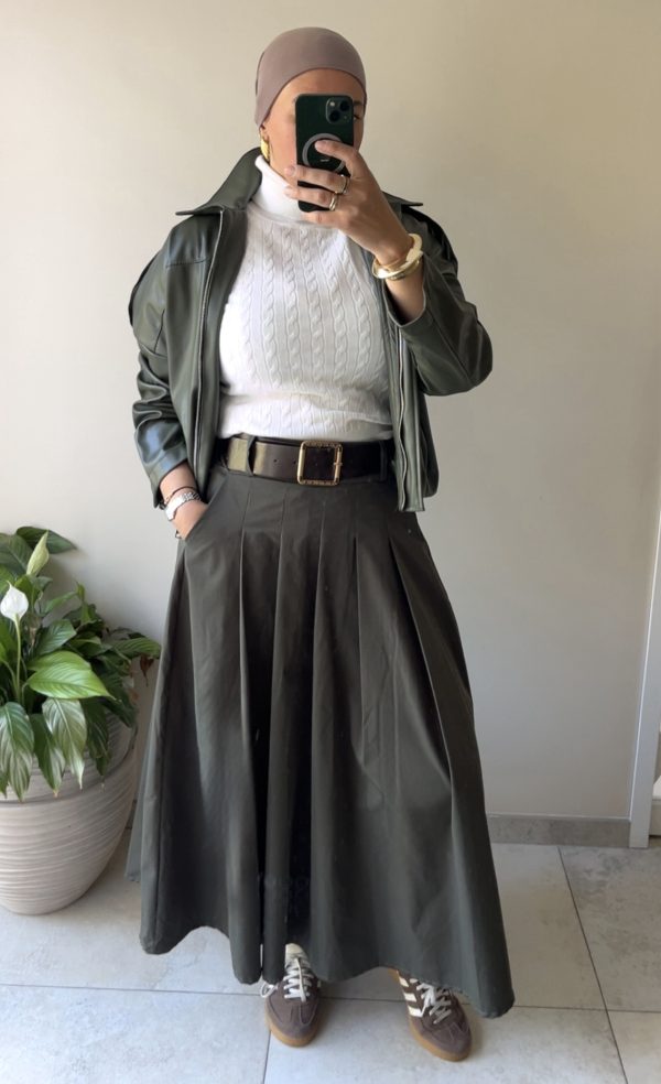 Jupe midi kaki