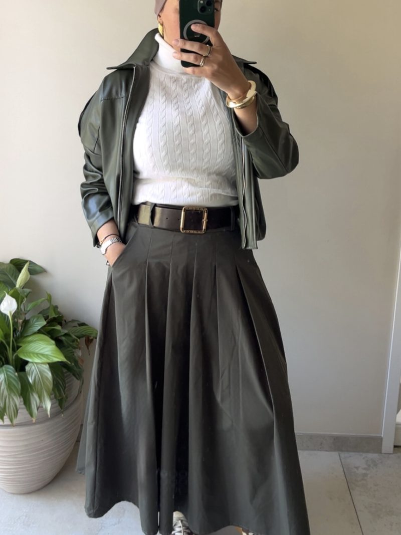 Jupe midi kaki
