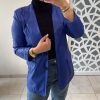 Veste blazer en simili cuir bleu – Élégance audacieuse et touche moderne