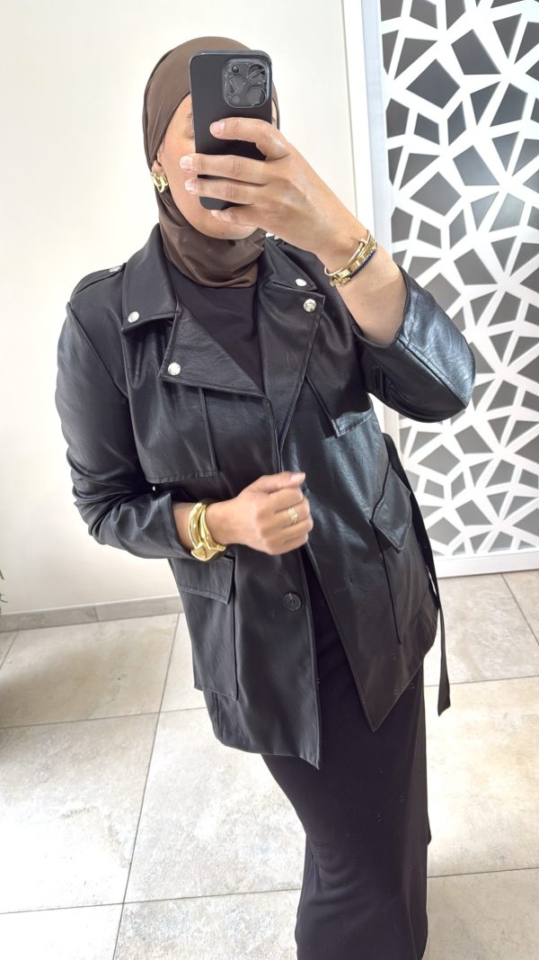 Veste en simili cuir noir – Style biker chic et élégant