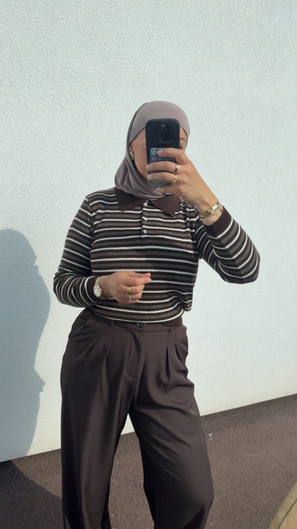 Pull col polo marron