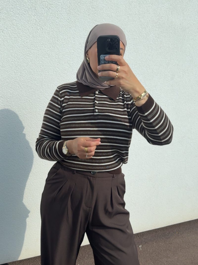 Pull col polo marron