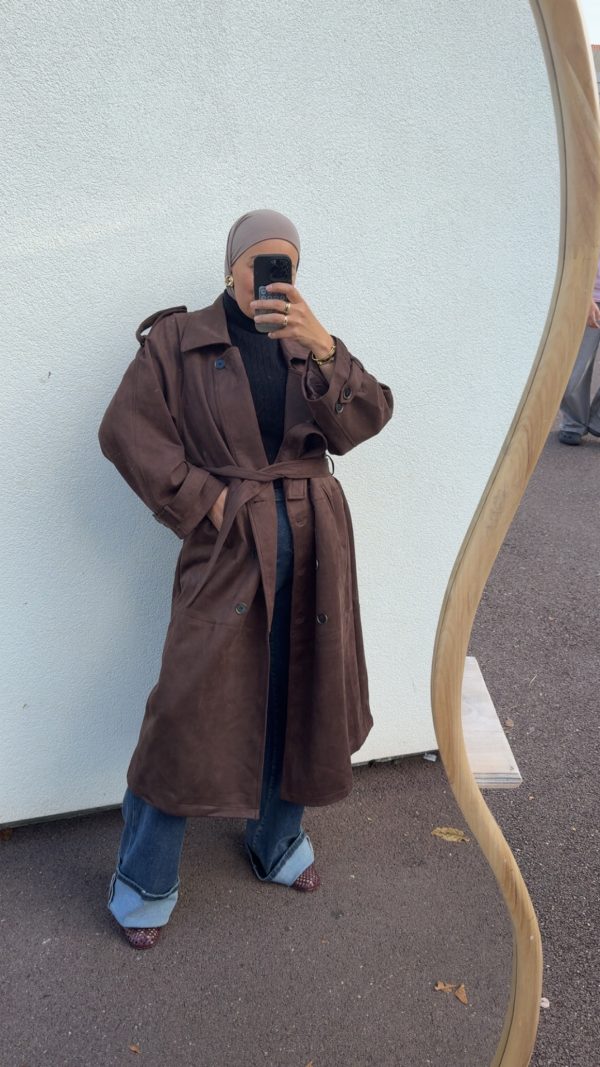 Trench long en daim marron
