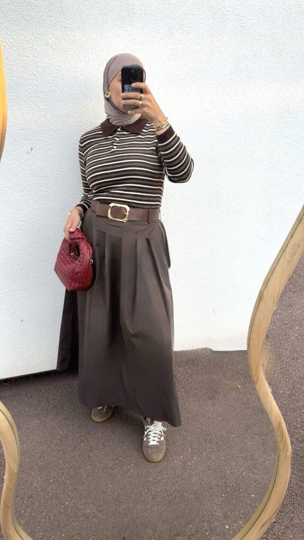 Pull col polo marron