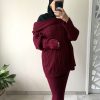 Ensemble en maille côtelée femme – Pull oversize et jupe longue bordeaux