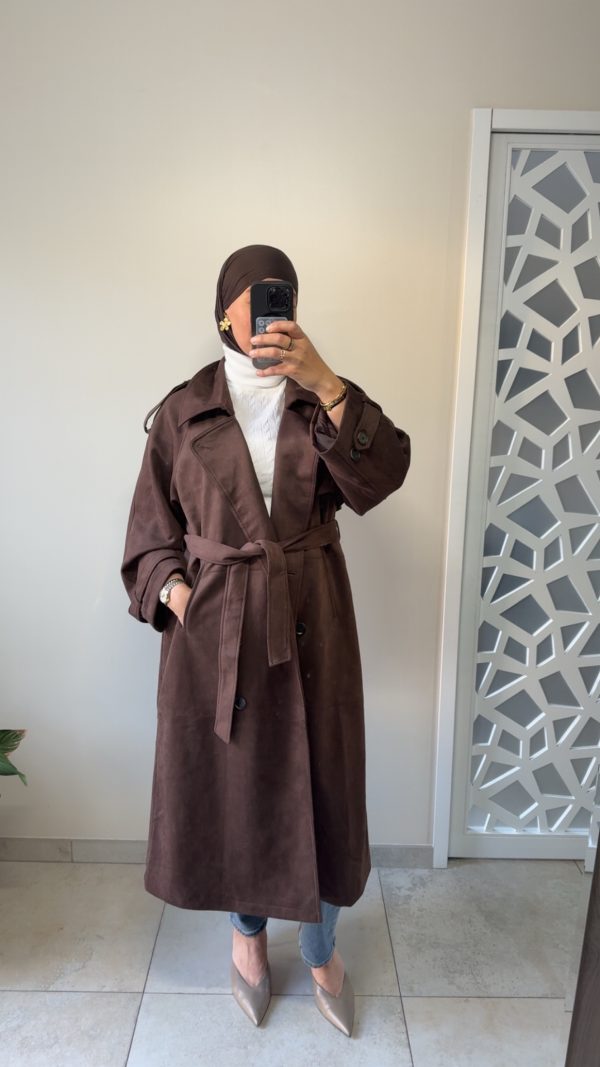 Trench long en daim marron