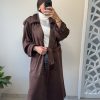 Trench long en daim marron