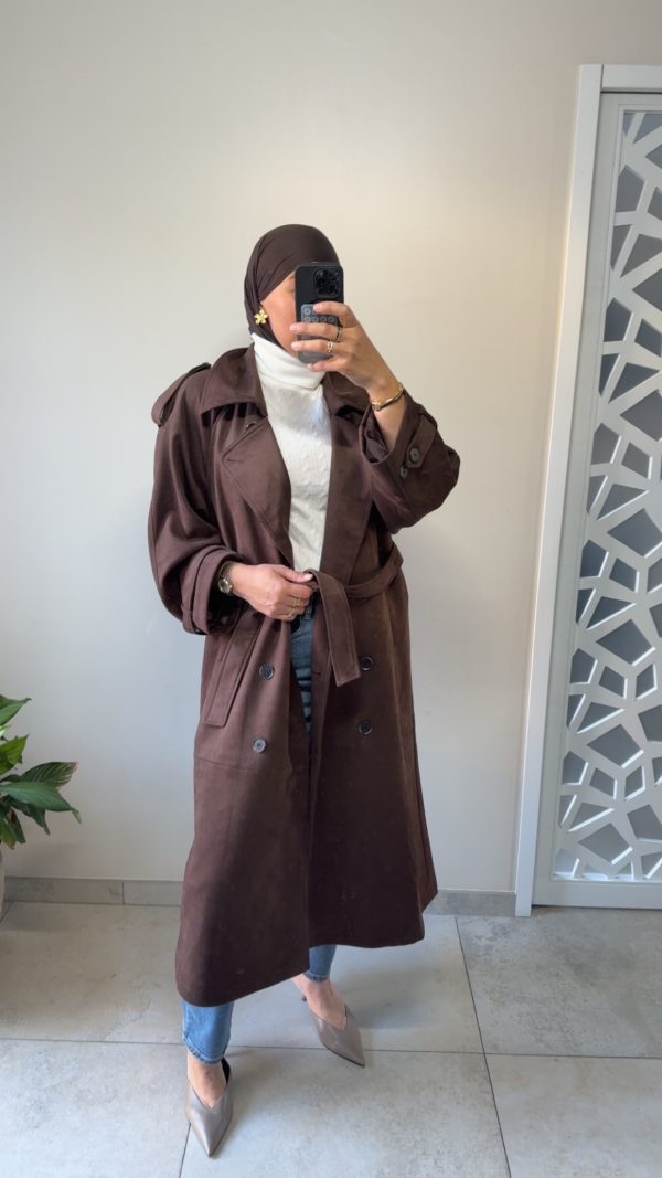 Trench long en daim marron