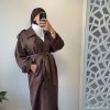 Trench long en daim marron