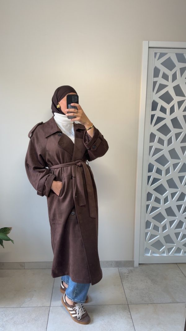 Trench long en daim marron