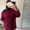 Ensemble en maille côtelée femme – Pull oversize et jupe longue bordeaux