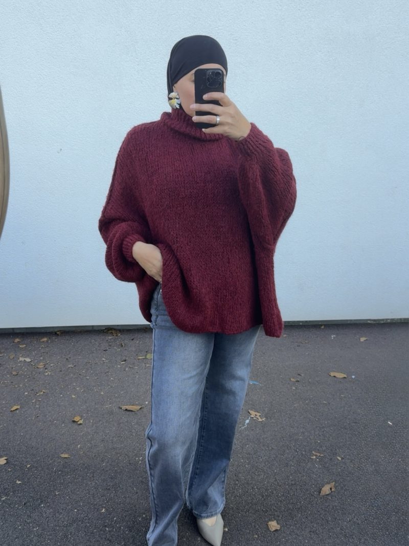 Pull oversize à col montant – douceur et style cocooning bordeaux