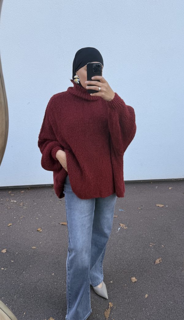 Pull oversize à col montant – douceur et style cocooning bordeaux