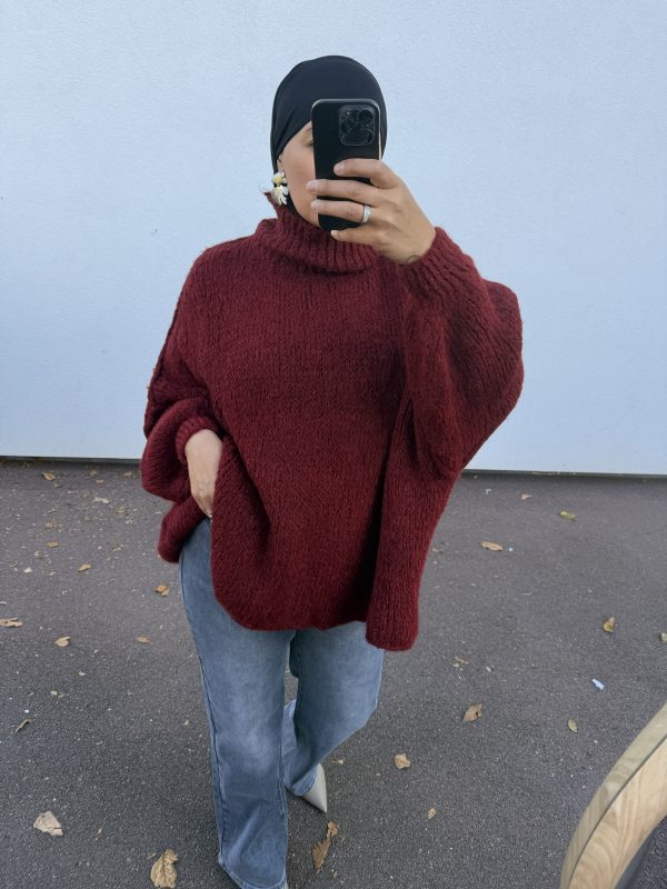 Pull oversize à col montant – douceur et style cocooning bordeaux