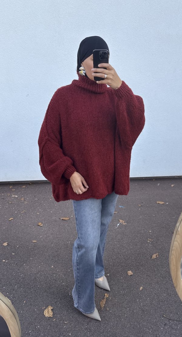 Pull oversize à col montant – douceur et style cocooning bordeaux