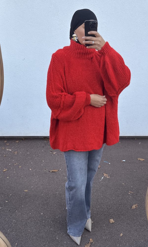img_6800-2 Pull oversize à col montant – douceur et style cocooning rouge vif