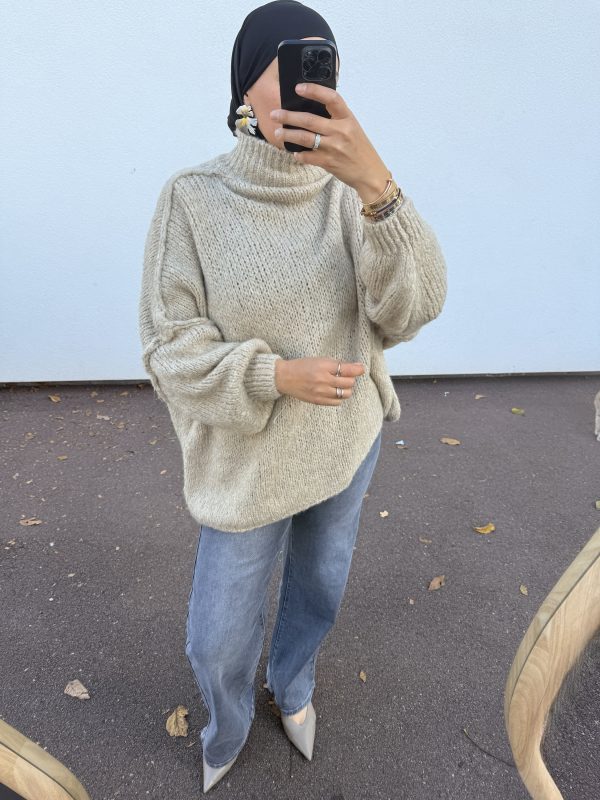 img_6843 Pull oversize à col montant – douceur et style cocooning taupe